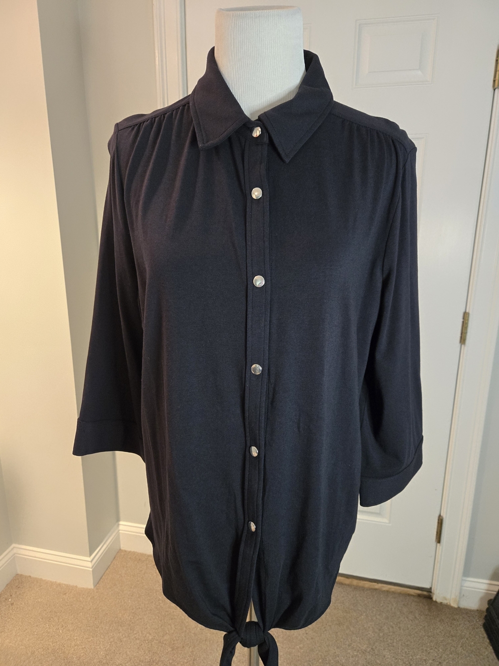 Belle By Kim Gravel Tripleluxe Knit Tie Front 3/4 Sleeve Top